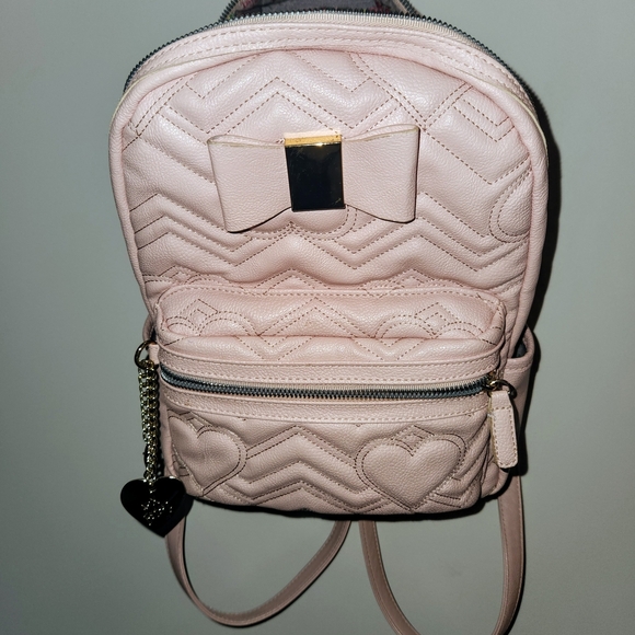Betsey Johnson Blush Pink Quilted Backpack with Chevron And Heart Design - Picture 2 of 10